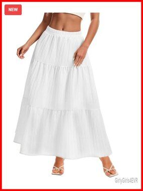 Womens Maxi Skirt Boho A Line Long Flowy Tiered Ruffle Casual